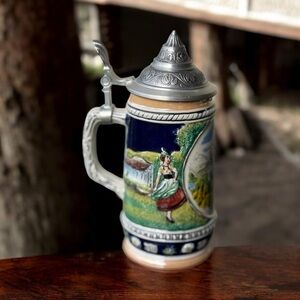 Vintage Gerz German Beer Stein Pewter Lid Hand Painted Bavaria Scene